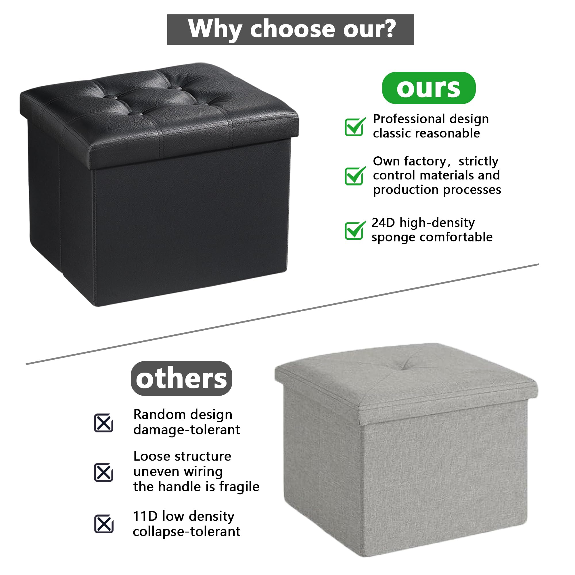 AmasSmile ottoman close-up of leather-like texture with cushioned foam for comfort