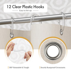AmazerBath metal grommets and clear hooks showing durability benefit