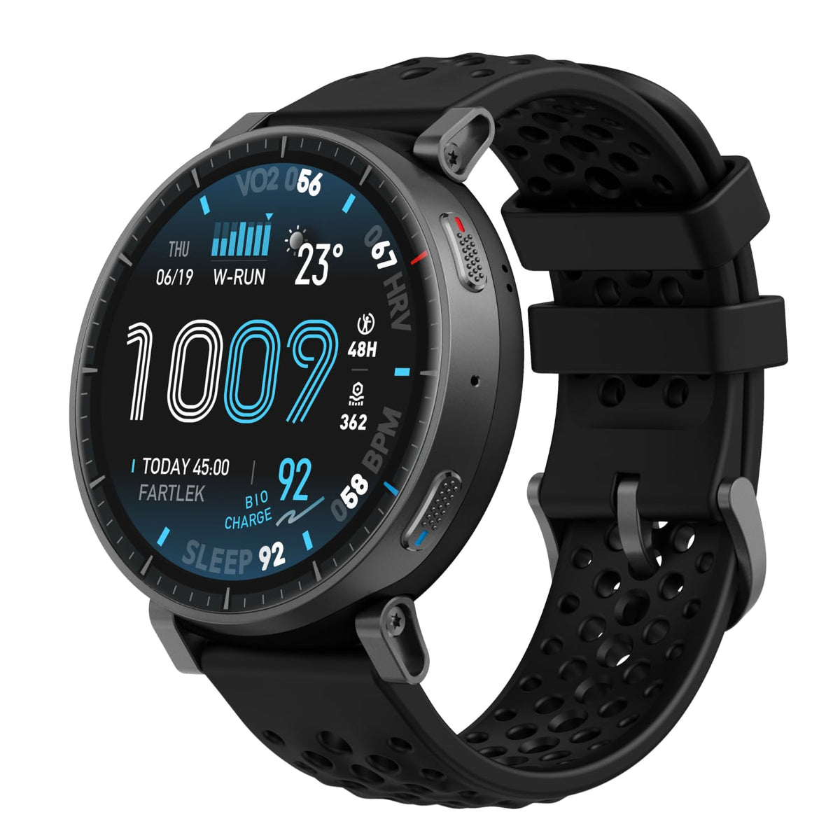 Amazfit Active Max front display showing bright AMOLED screen clarity and quick data view