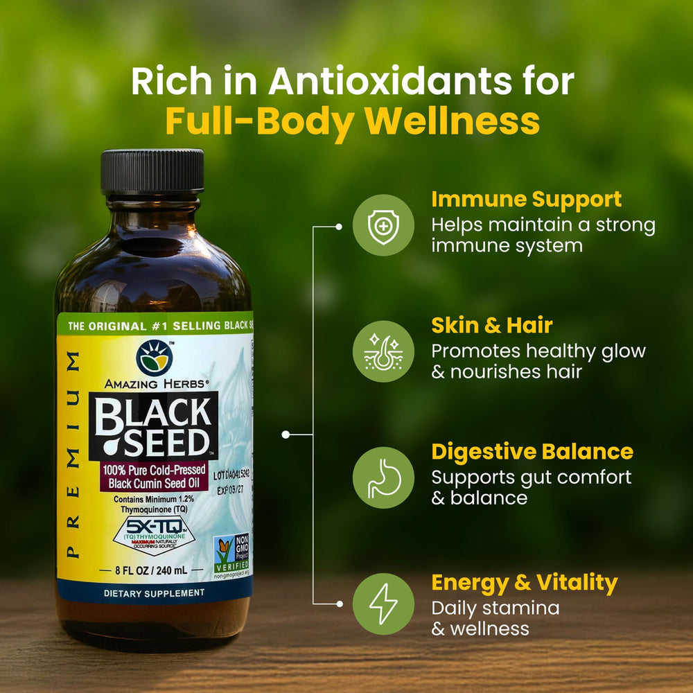 Amazing Herbs pouring oil into spoon demonstrating easy daily serving