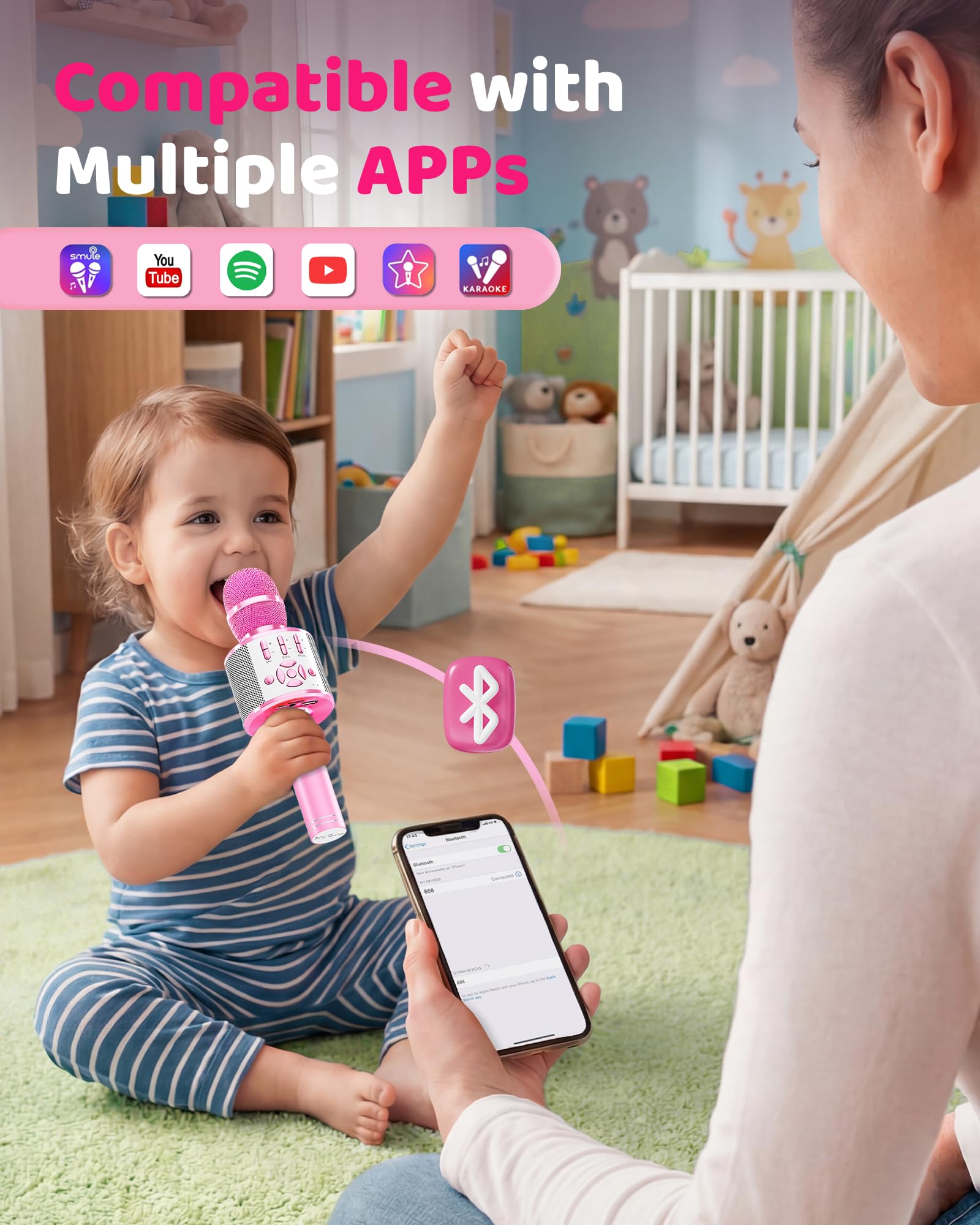 Amazmic microphone in use with child singing to illustrate easy operation and joy of play