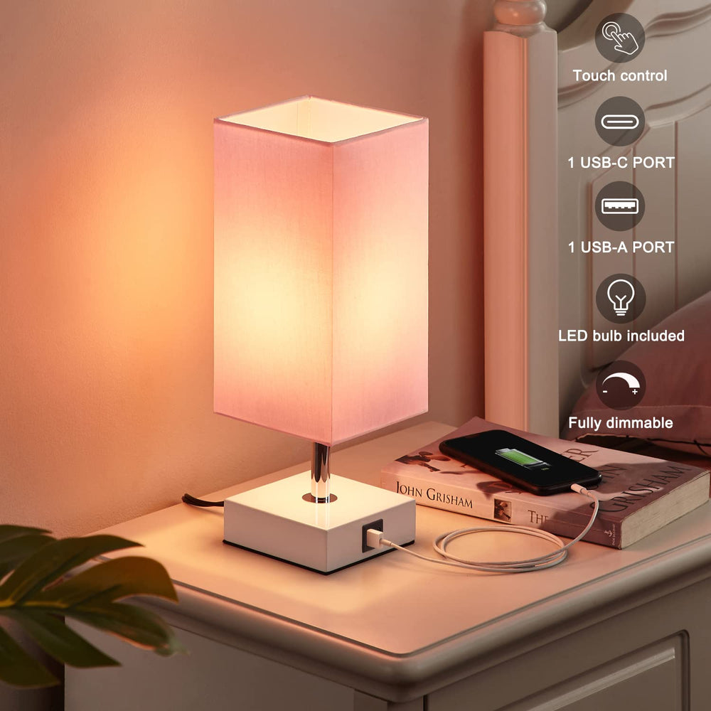 Ambimall pink lamp touch base closeup demonstrating easy tap control benefit