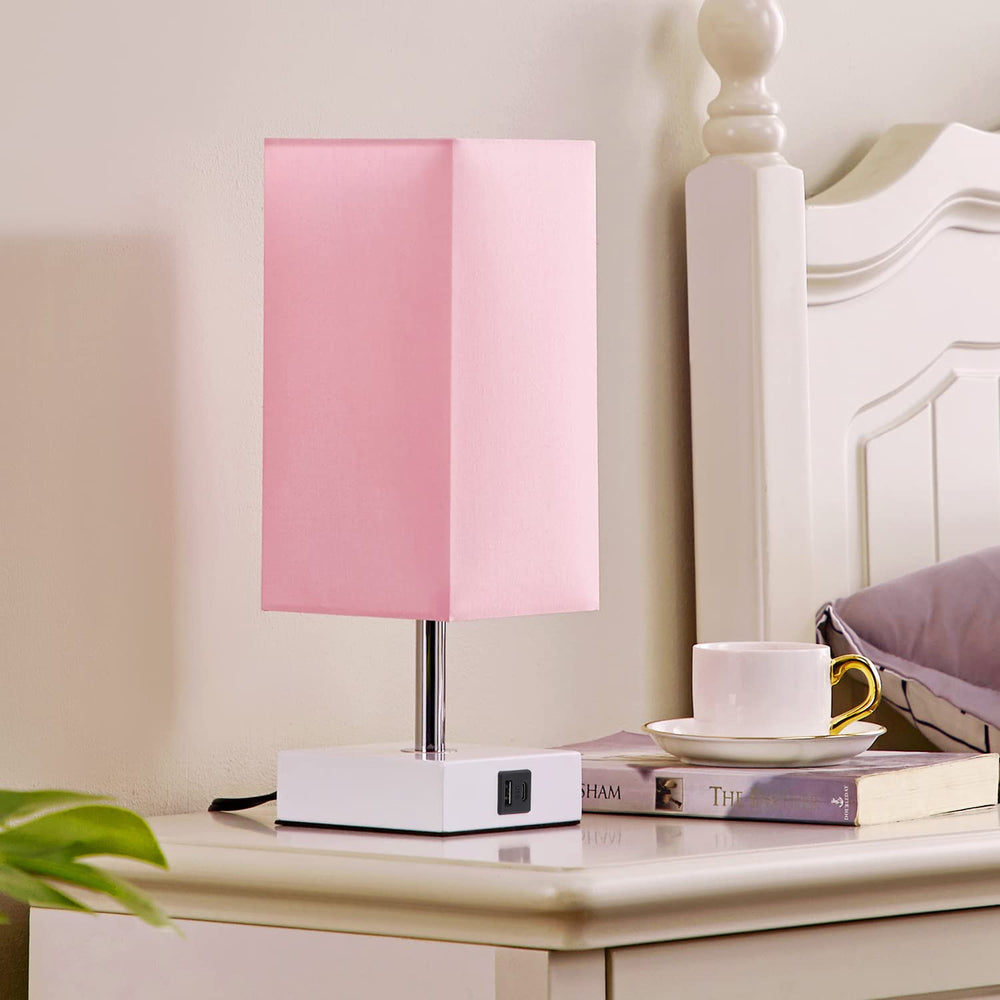 Ambimall pink lamp USB ports detail showing USB-A and USB-C fast charging