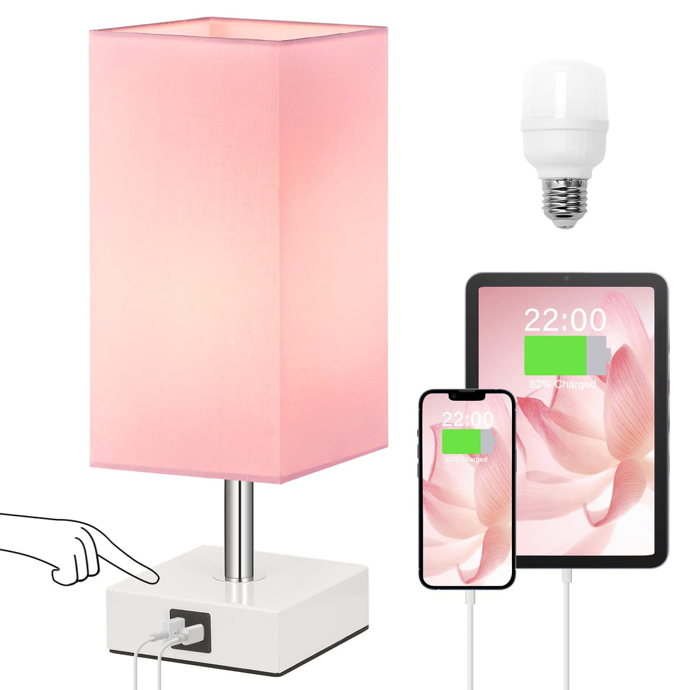 Ambimall pink table lamp front view shows sleek design and soft illumination
