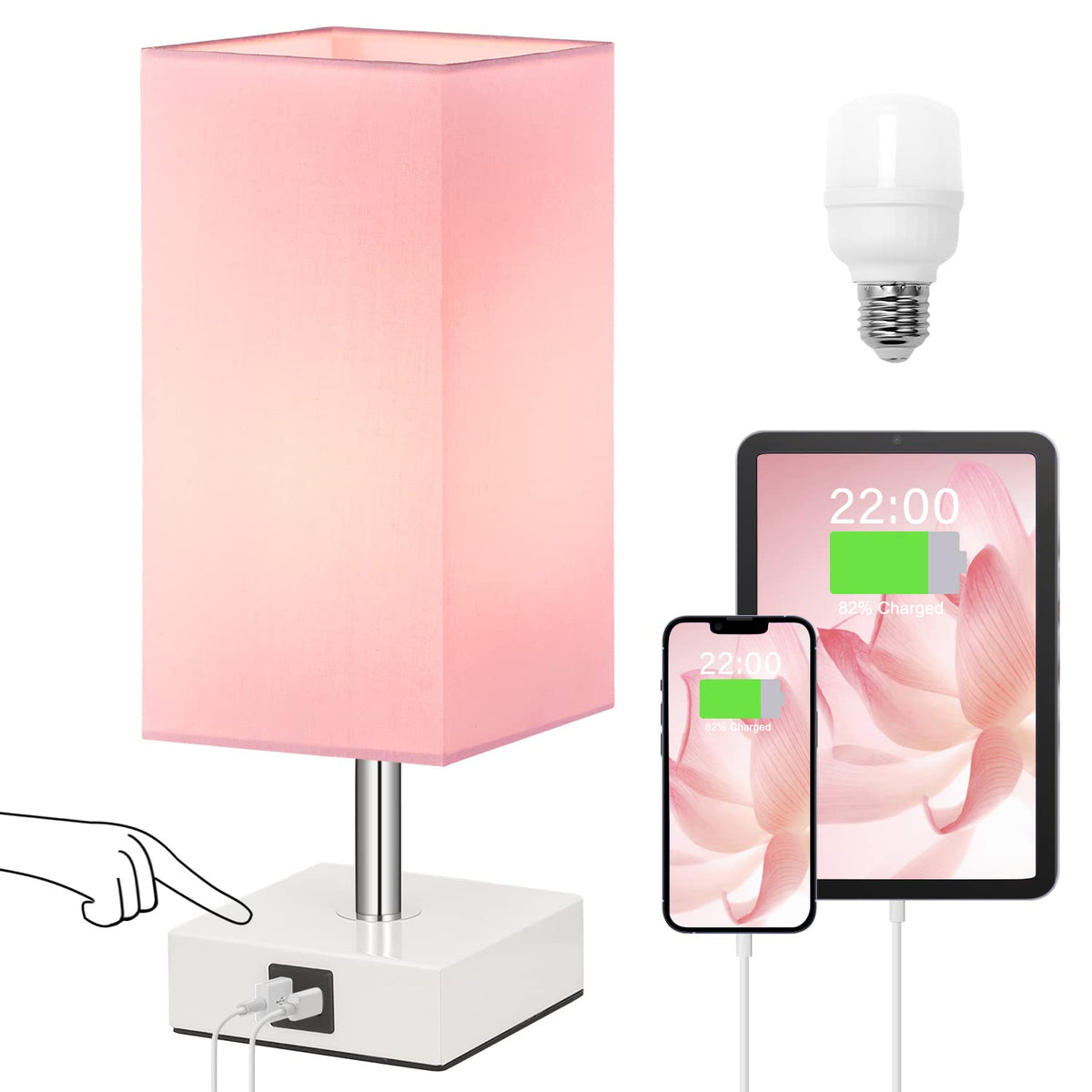 Ambimall pink table lamp front view shows sleek design and soft illumination