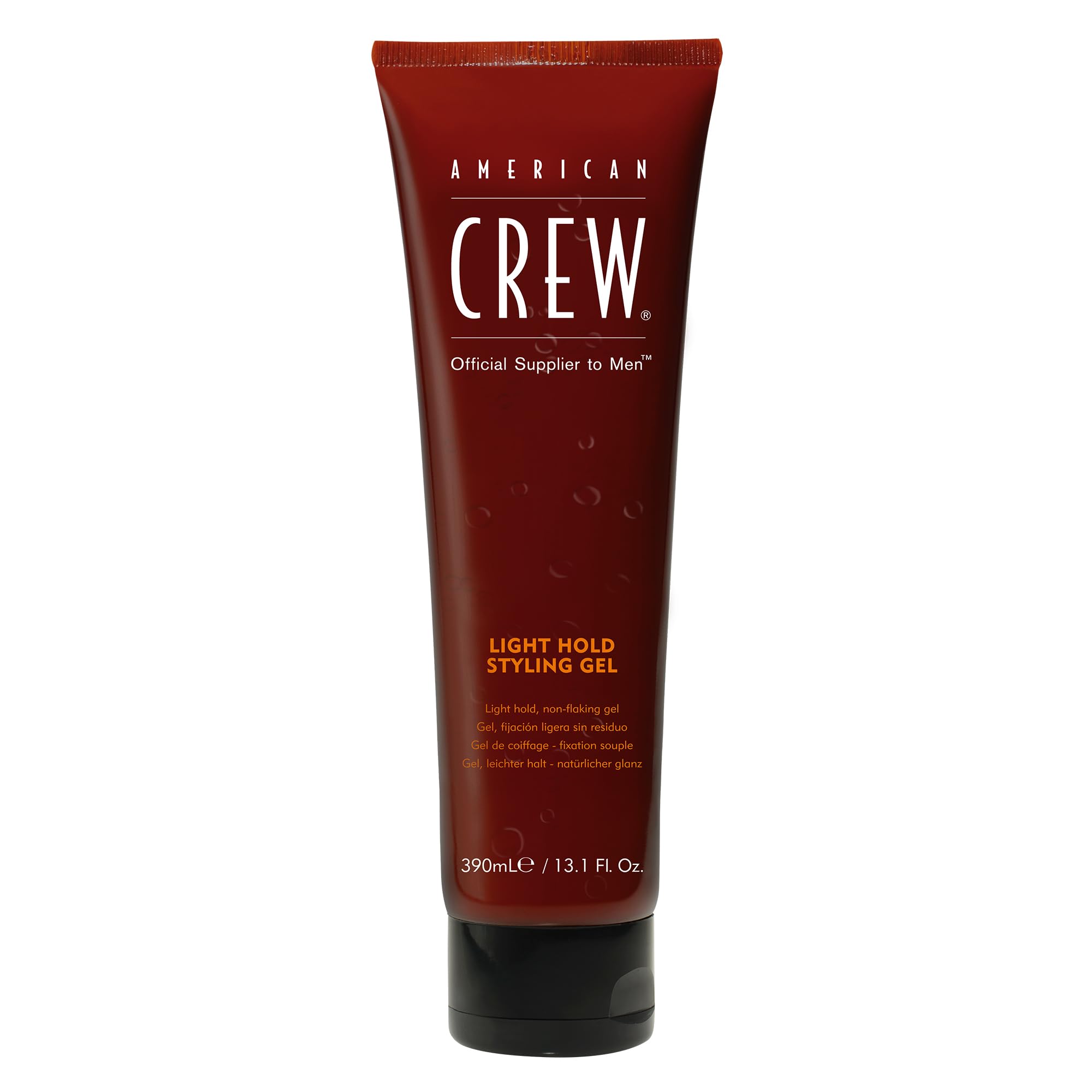 American Crew front packaging showing bottle and branding with clear benefit