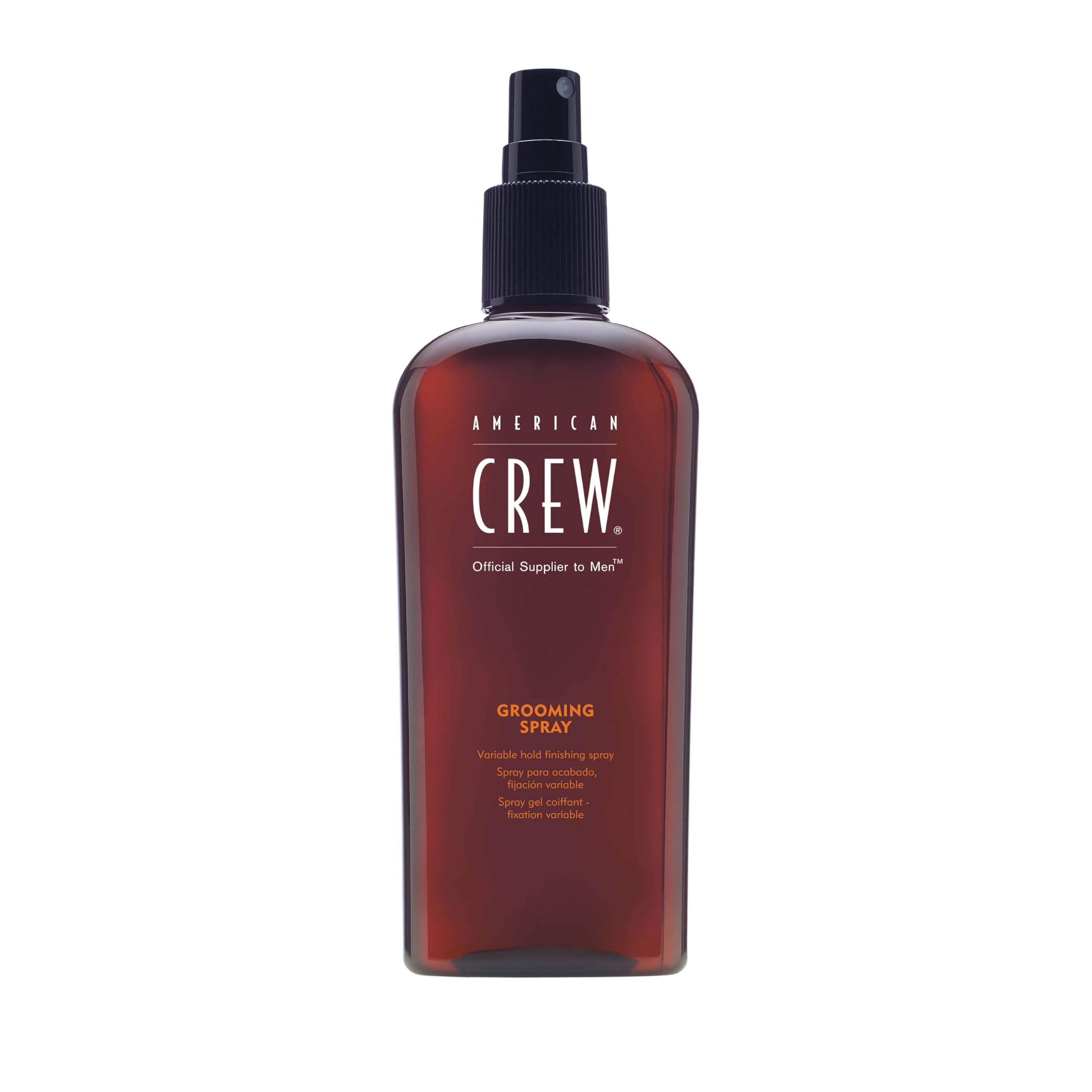 American Crew grooming spray front packaging showing bottle and branding for dependable styling