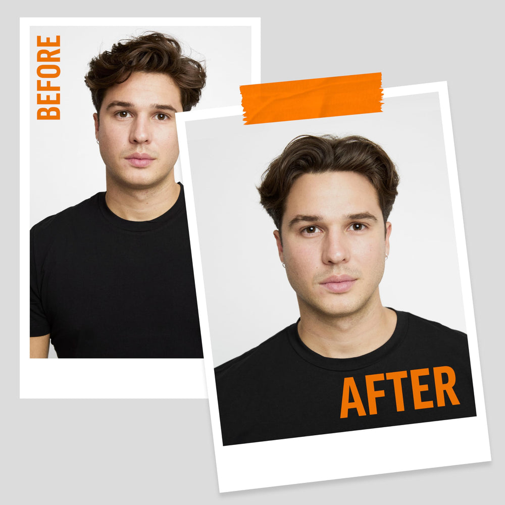 American Crew applied in short hairstyle demonstrating light hold and shine