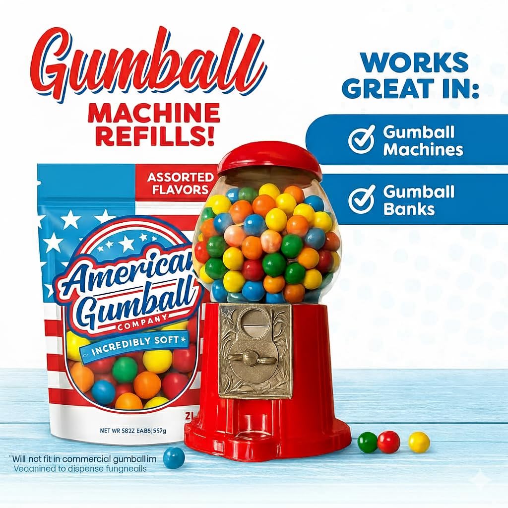 American Gumball Company close-up of glossy gumball texture, shows vibrant colors and quality
