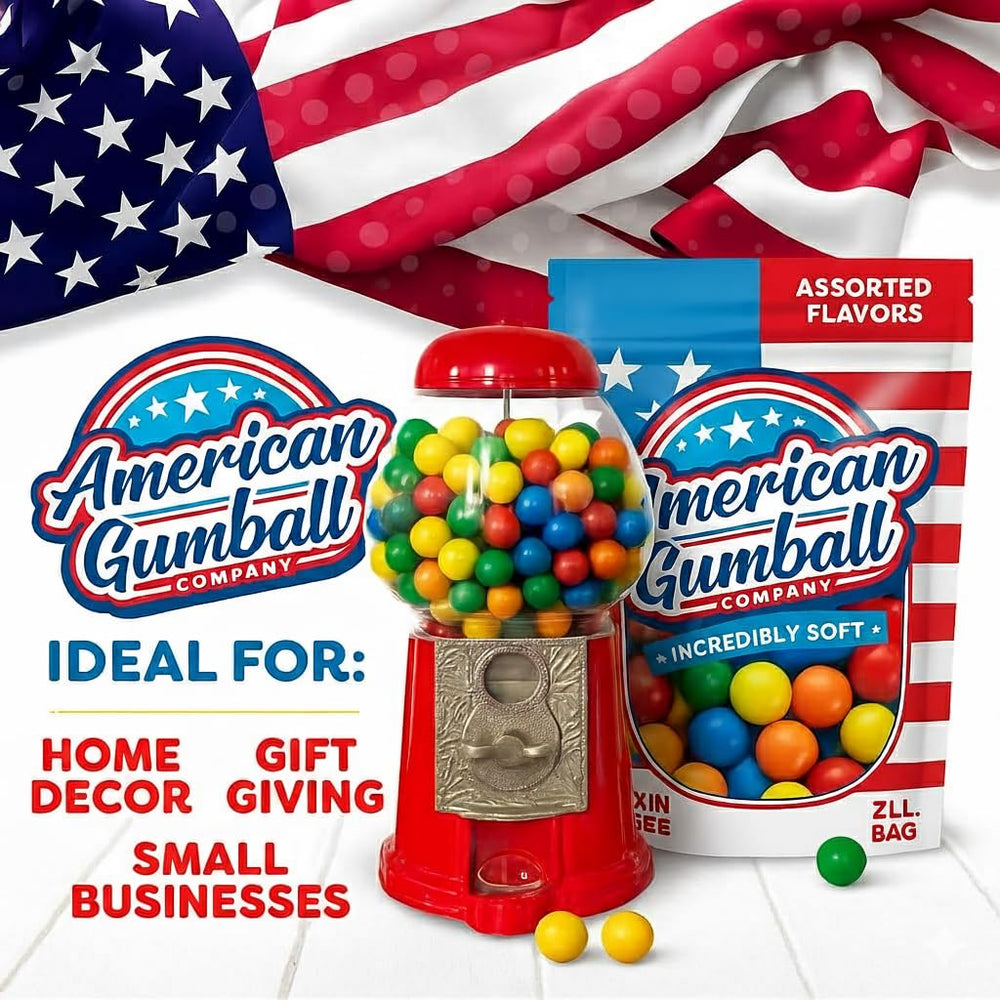 American Gumball Company gumballs in clear jar at party, offers colorful decorative appeal
