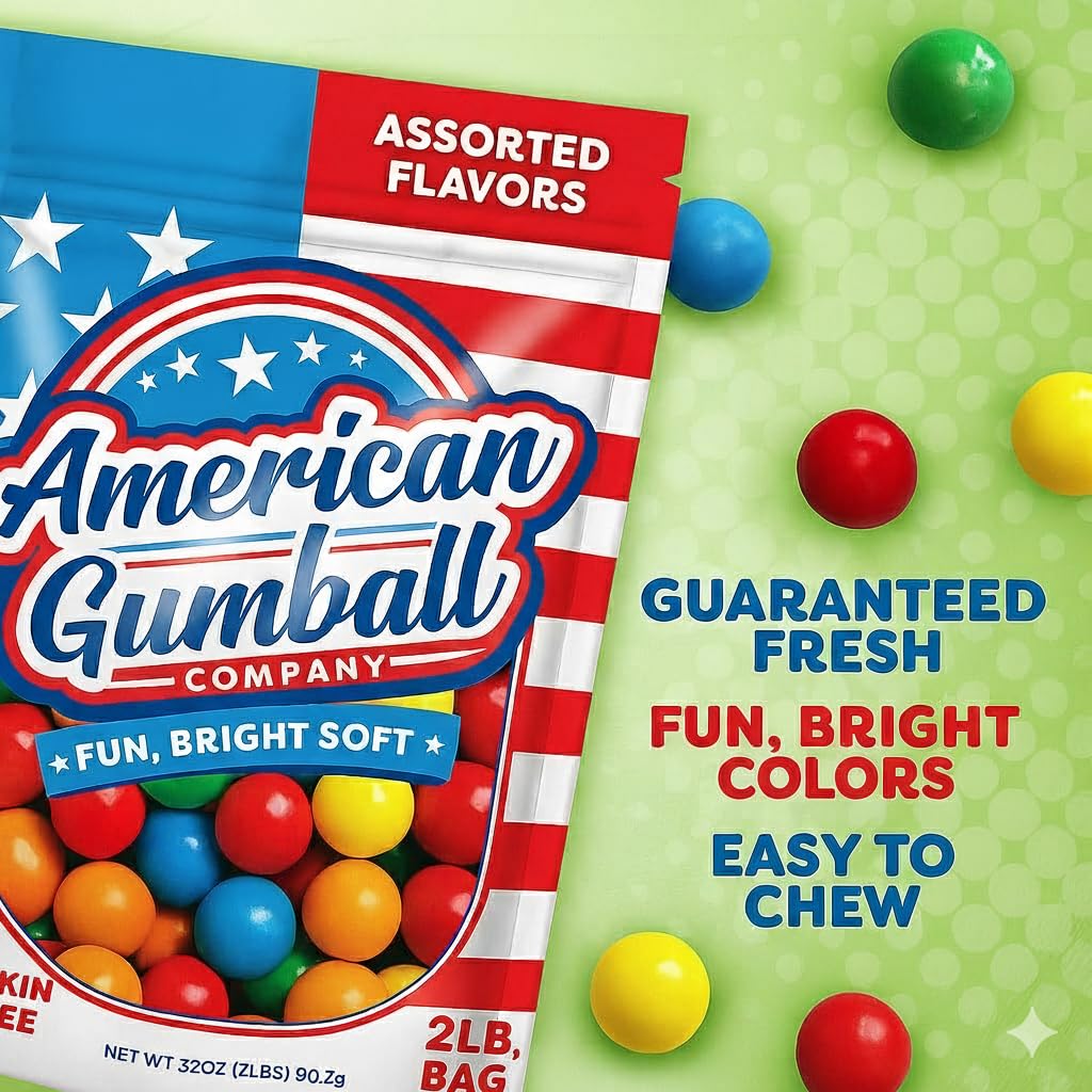 American Gumball Company gumballs beside ruler showing .59 inch size, verifies accurate fit