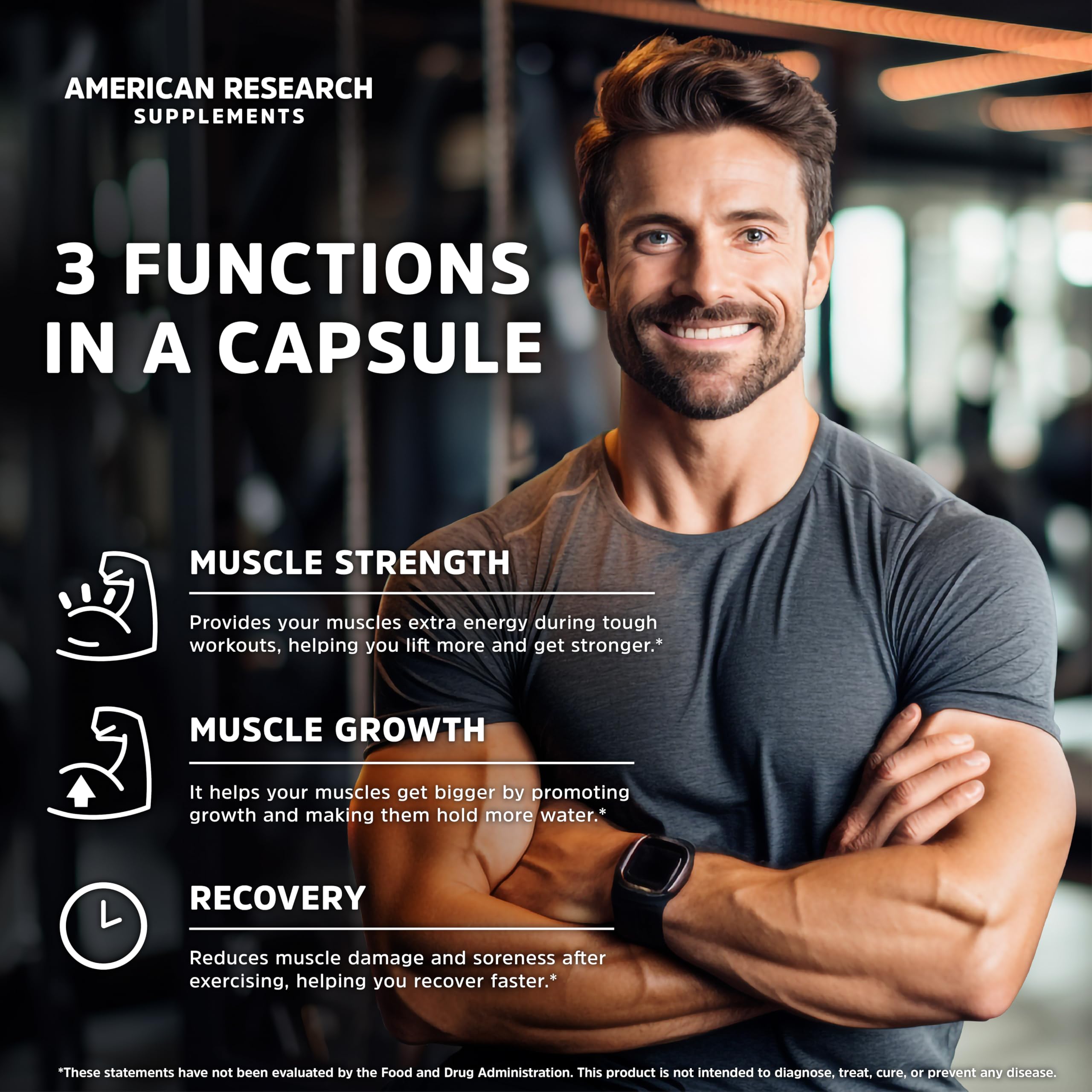 American Research Supplements bottle with capsules spilled showing easy-to-take vegan format