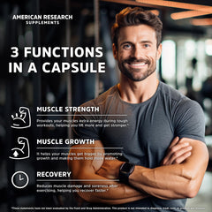 American Research Supplements bottle with capsules spilled showing easy-to-take vegan format