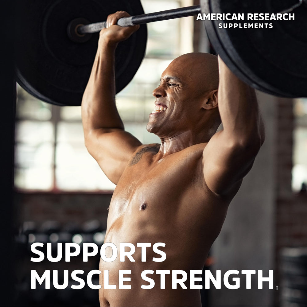 American Research Supplements in gym setting next to shaker showing practical workout use