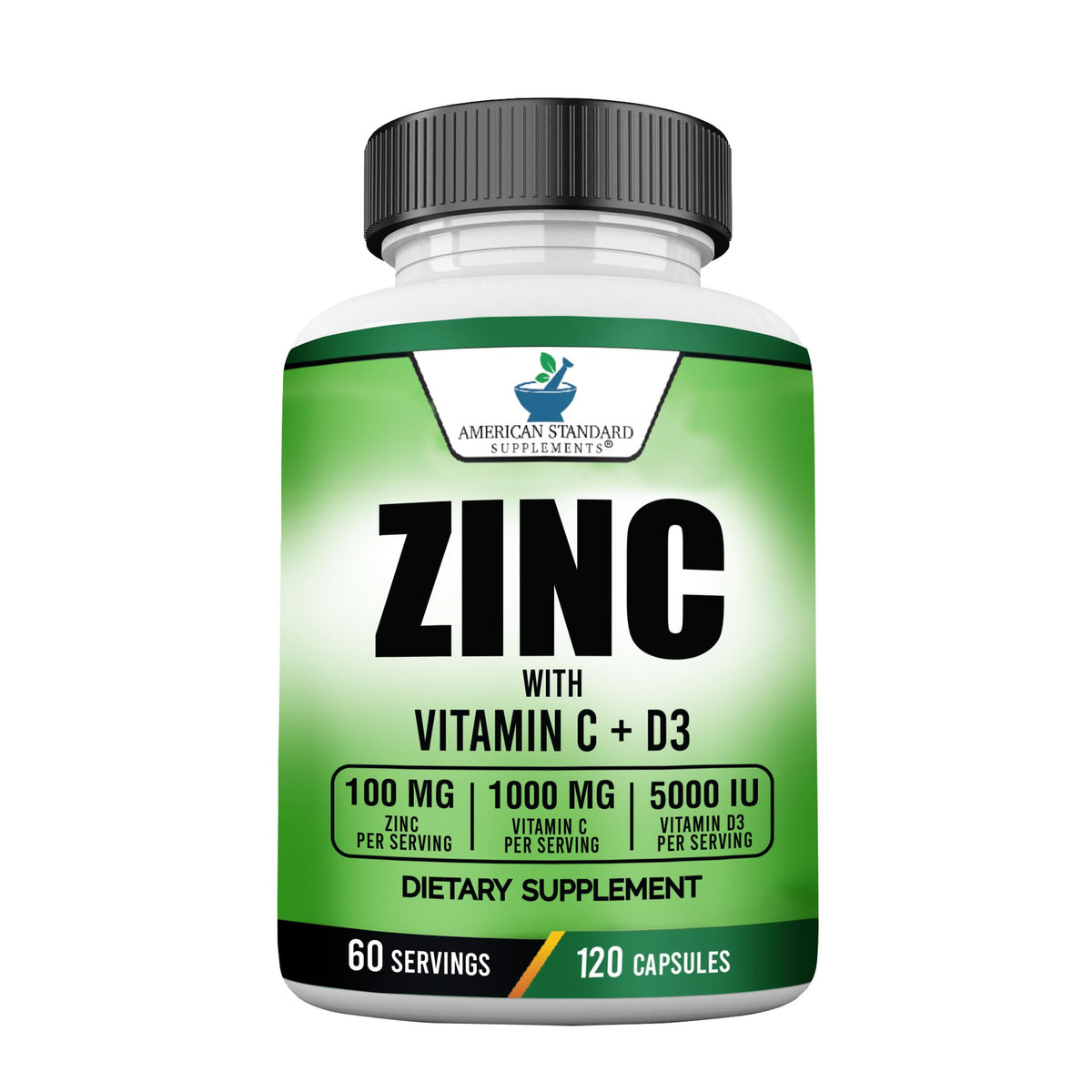 American Standard Supplements bottle front view showing product benefits and servings