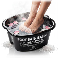 American Wellness Authority front view of extra large black foot soaking tub showing sturdy build and capacity