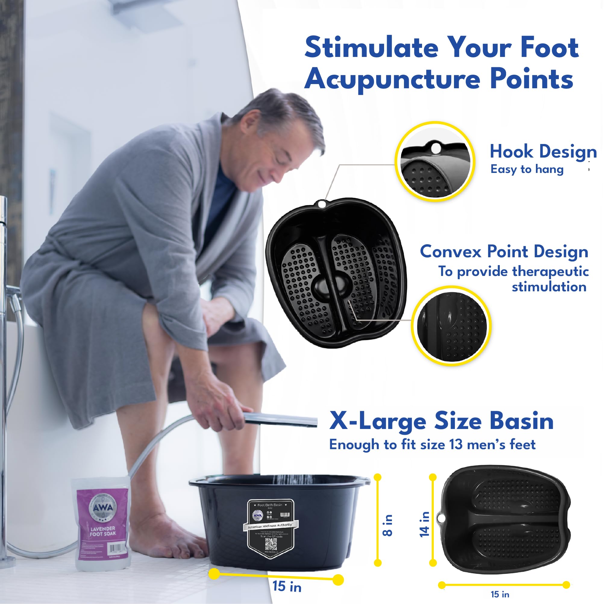 American Wellness Authority tub next to a shoe for scale showing extra large capacity benefit
