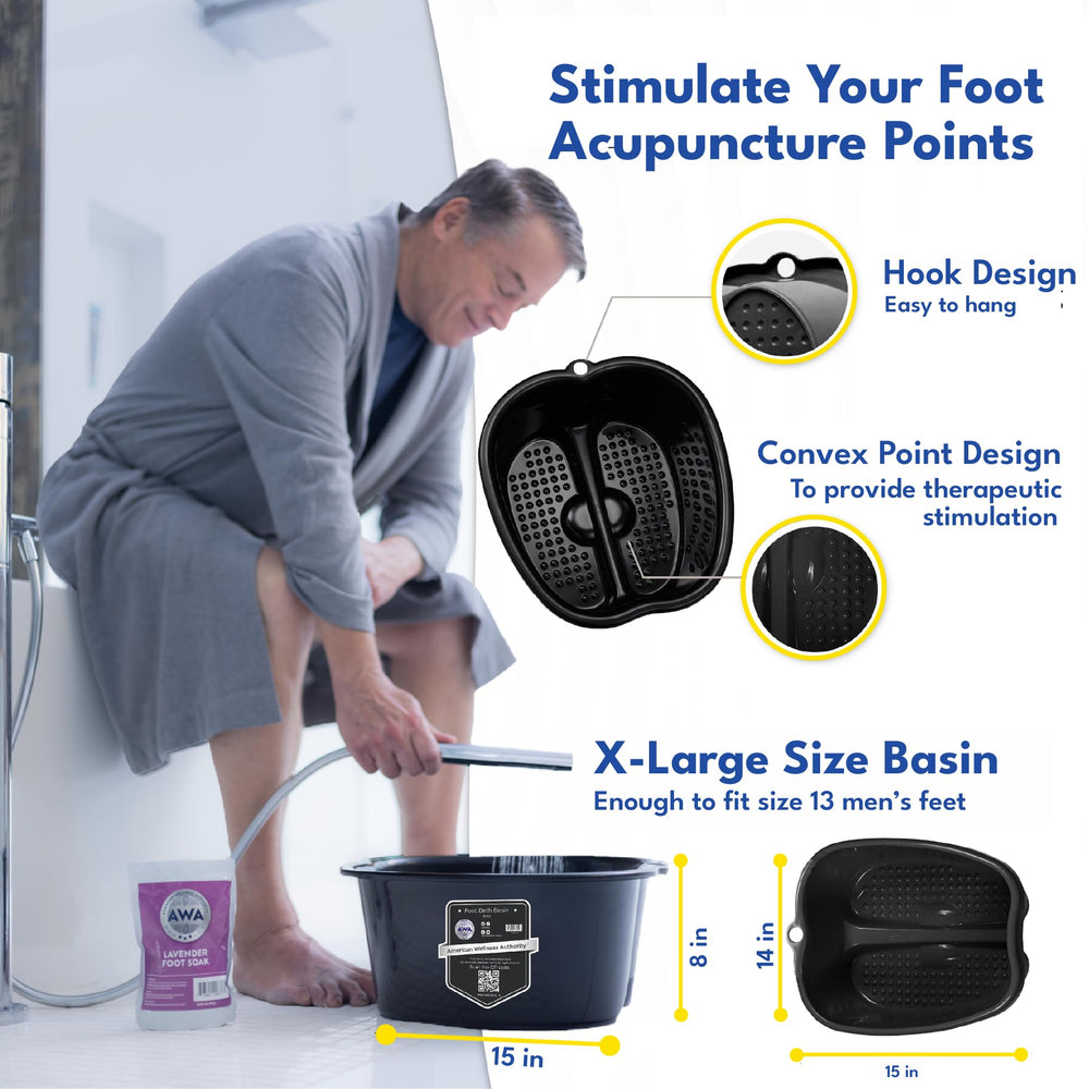 American Wellness Authority tub next to a shoe for scale showing extra large capacity benefit