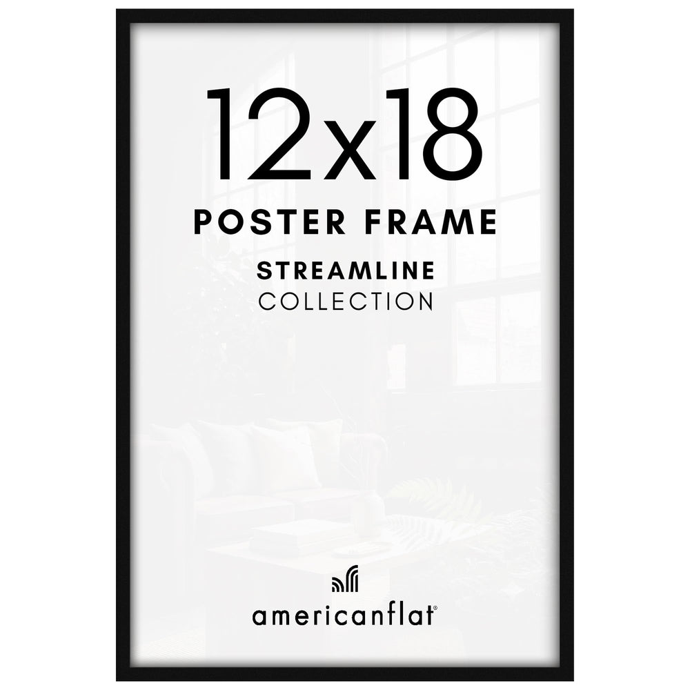 Americanflat 12x18 front view showing sleek black frame and clear display benefit