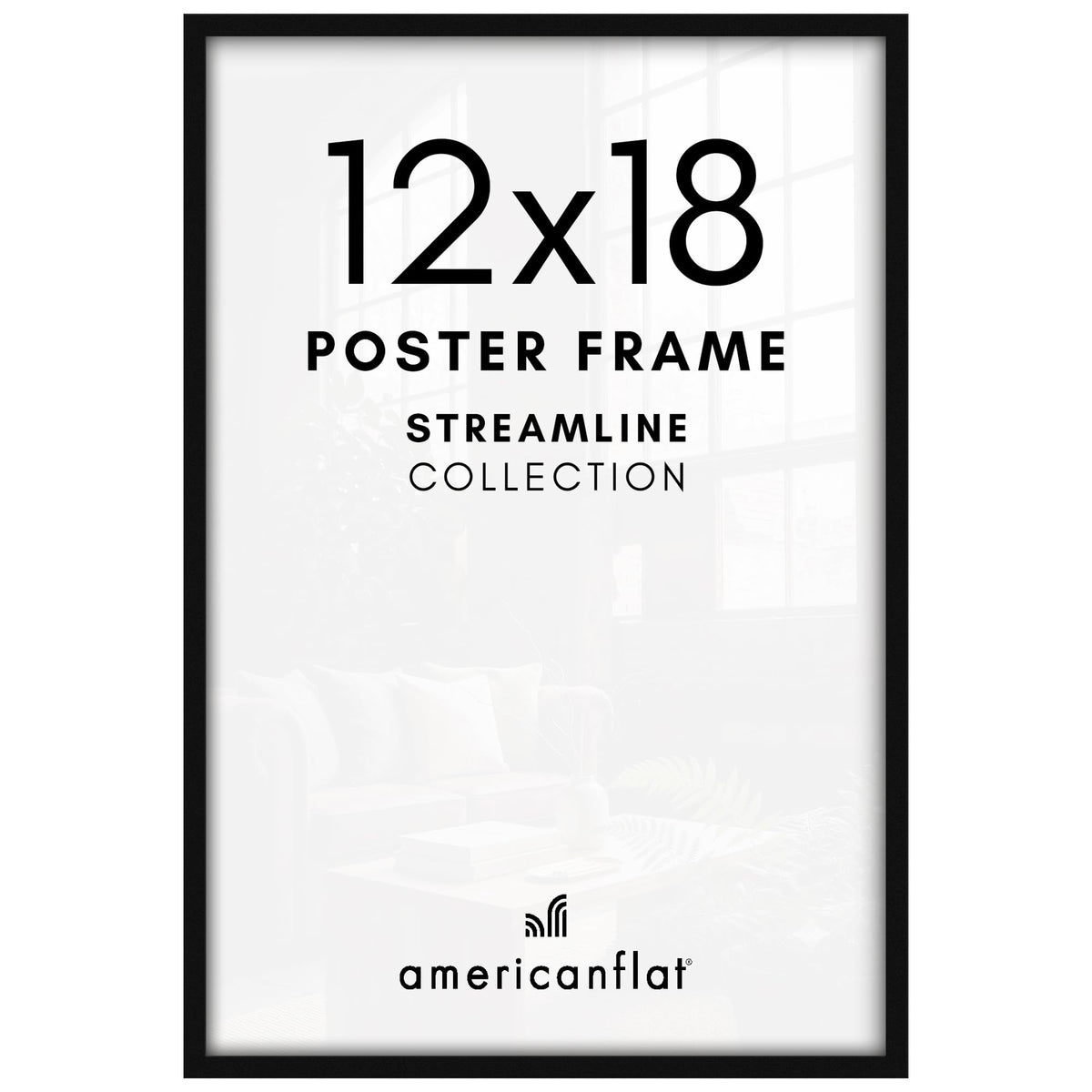 Americanflat 12x18 front view showing sleek black frame and clear display benefit