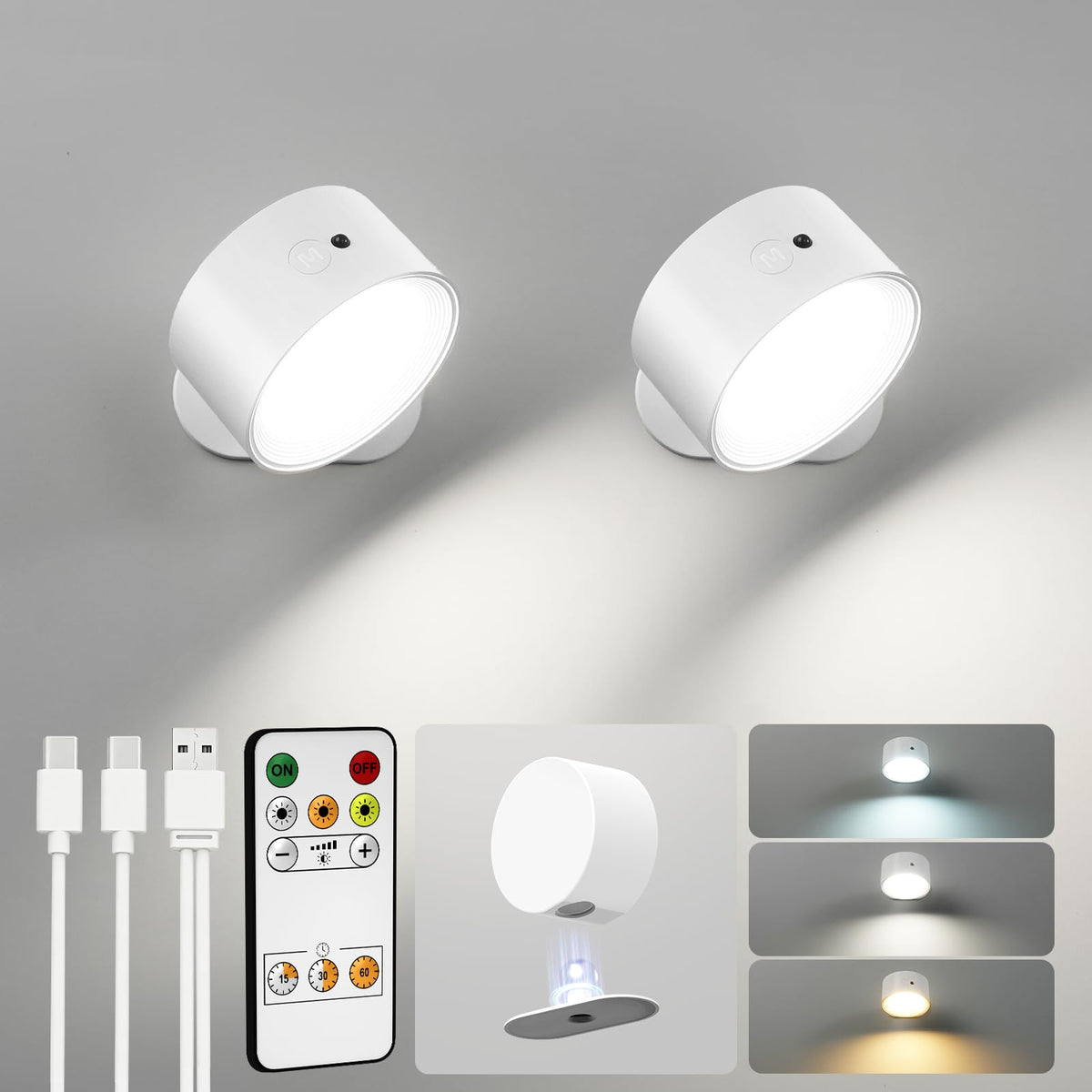 AMETHEUS front view white sconce showing sleek design and cordless benefit