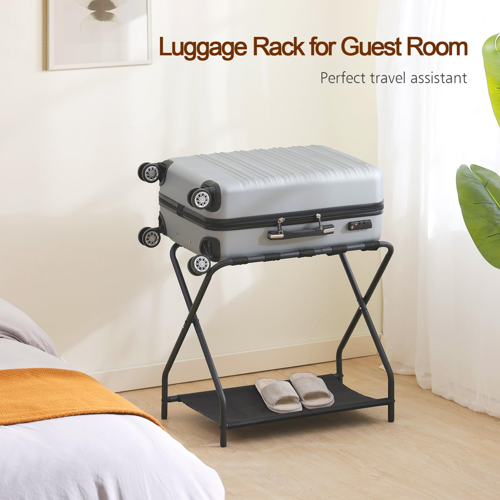 AMHANCIBLE assembled rack next to a suitcase showing scale and fit