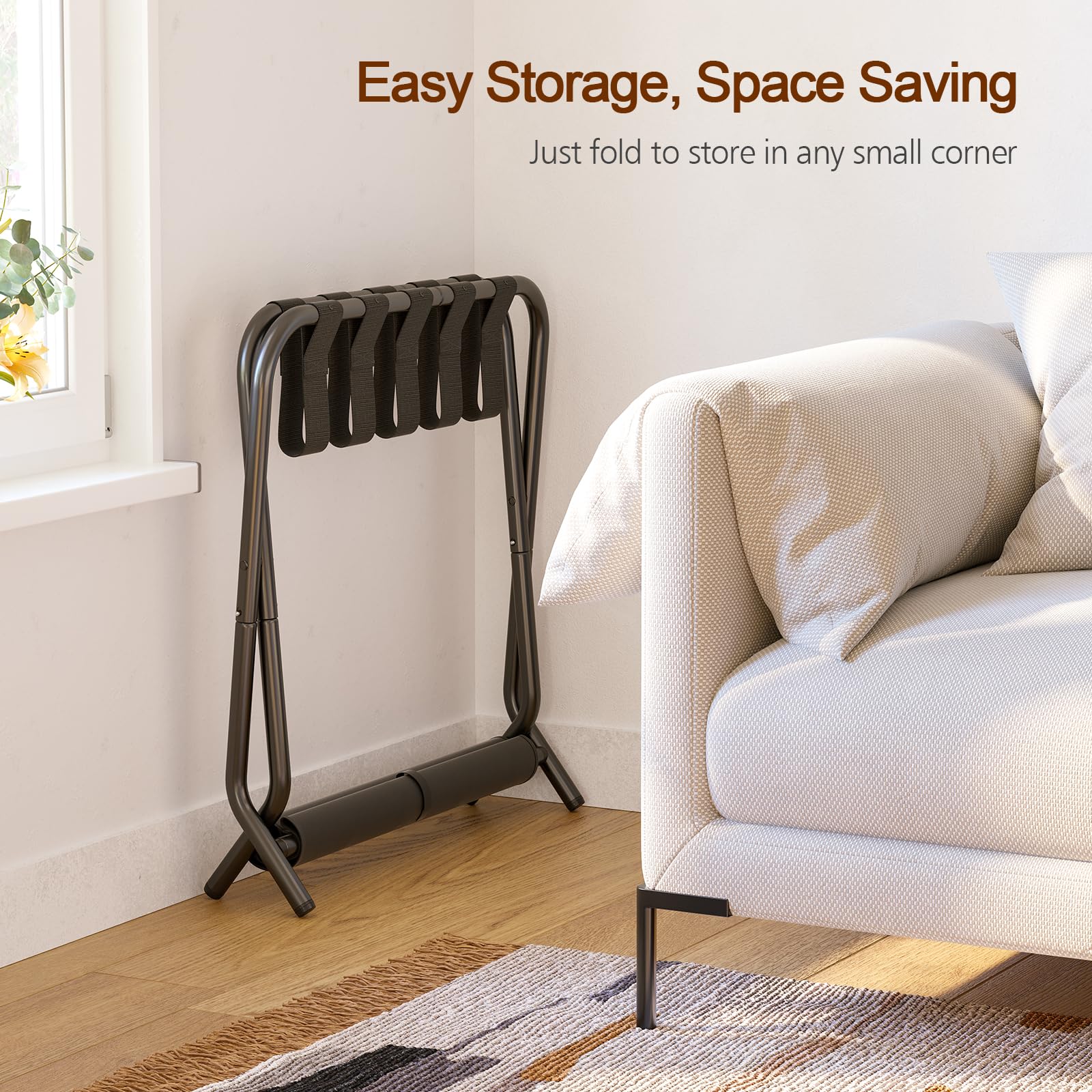 AMHANCIBLE rack in guestroom holding a suitcase showing comfortable packing access