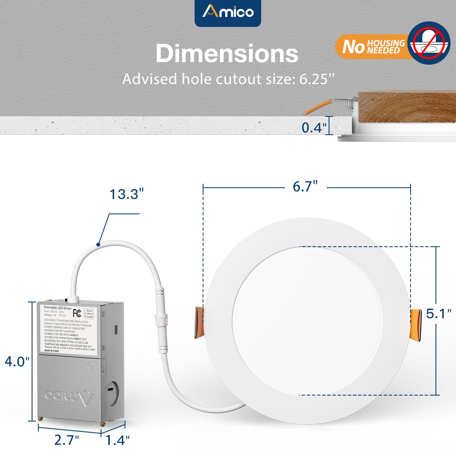 Amico downlight held next to hand showing compact size and easy fit benefit