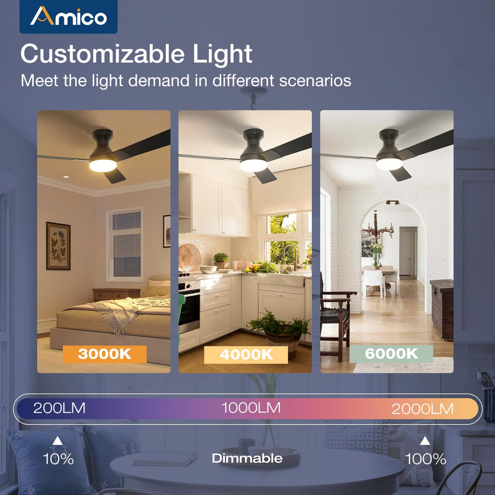 Amico installed in living room to show quiet cooling and integrated light