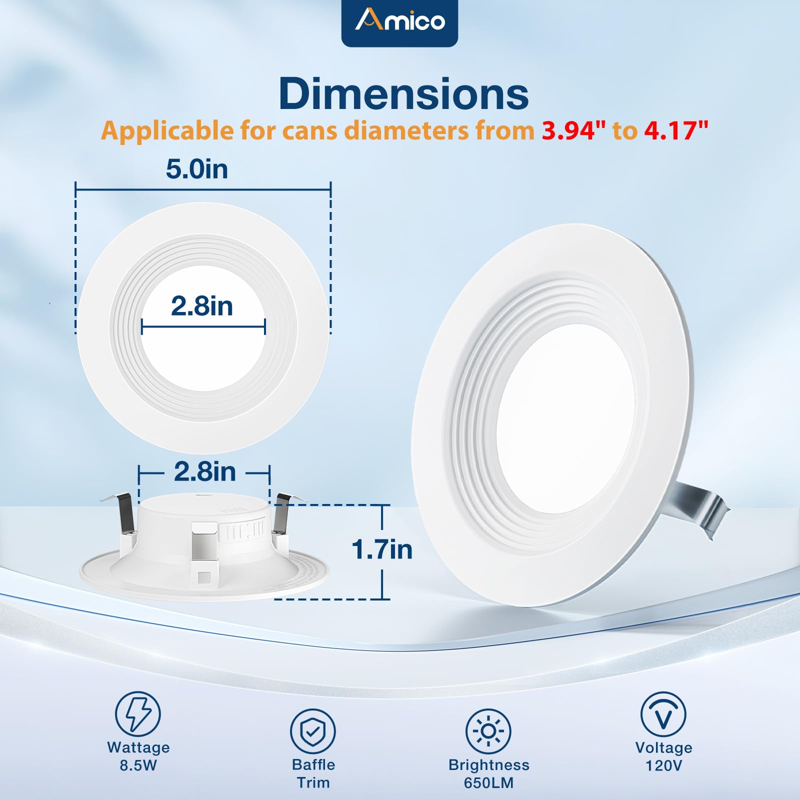 Amico size comparison with hand showing compact 4-inch retrofit size for accurate installation planning