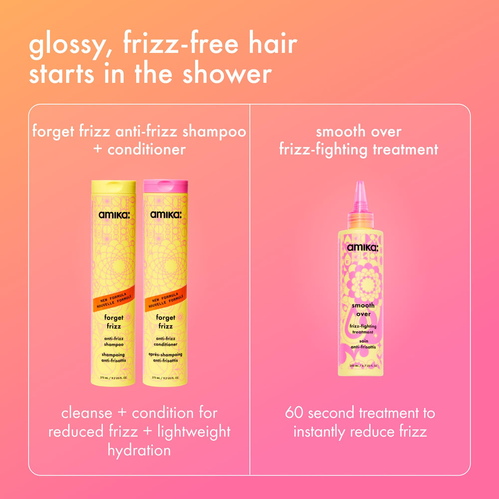 Amika label closeup emphasizing humidity shield and clinically tested claims