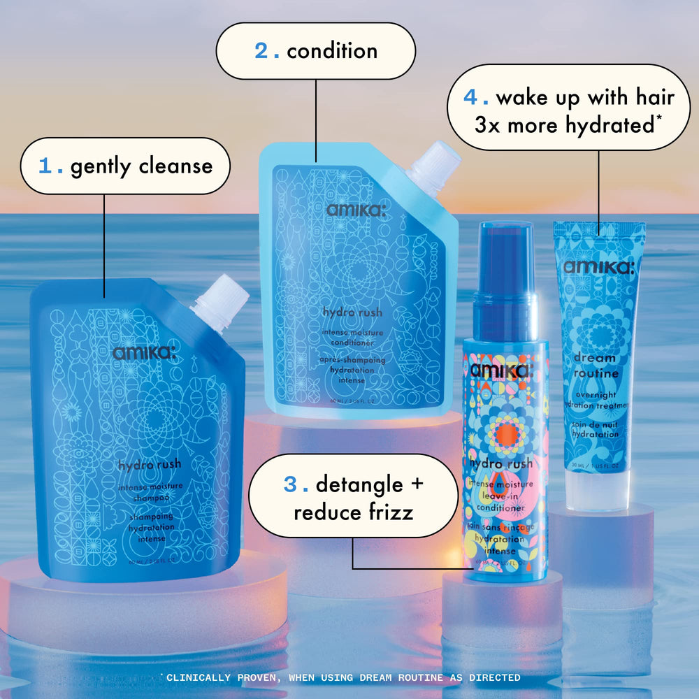 Amika Hydro Rush conditioner texture close-up showing rich moisturizing cream