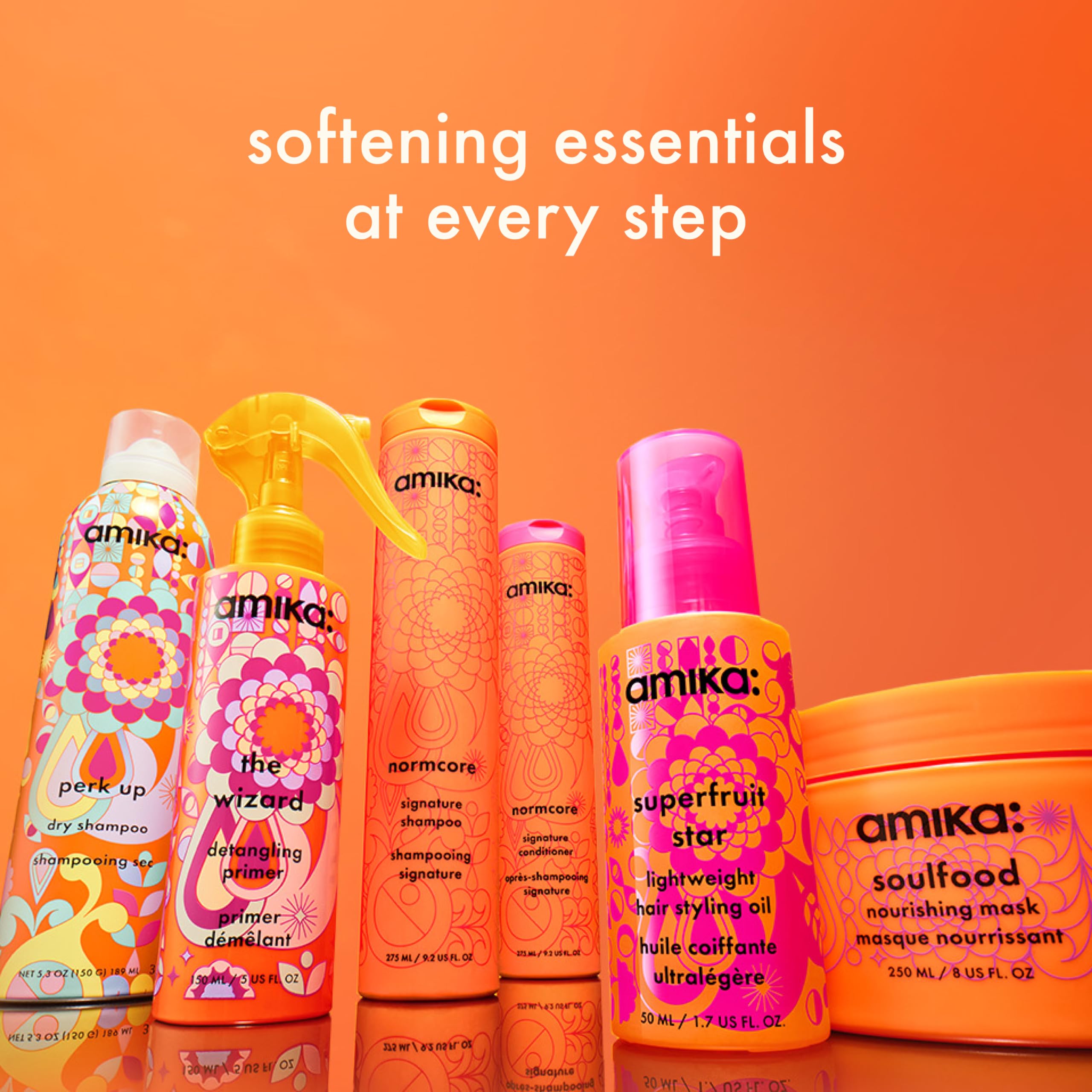 amika bottle held in hand showing 275ml size and travel-friendly scale