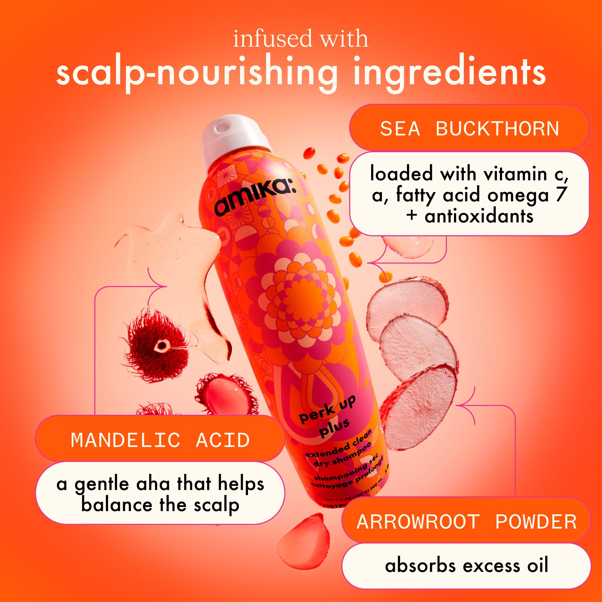 Rambutan seed extract visual highlighting Amika ingredient for scalp conditioning