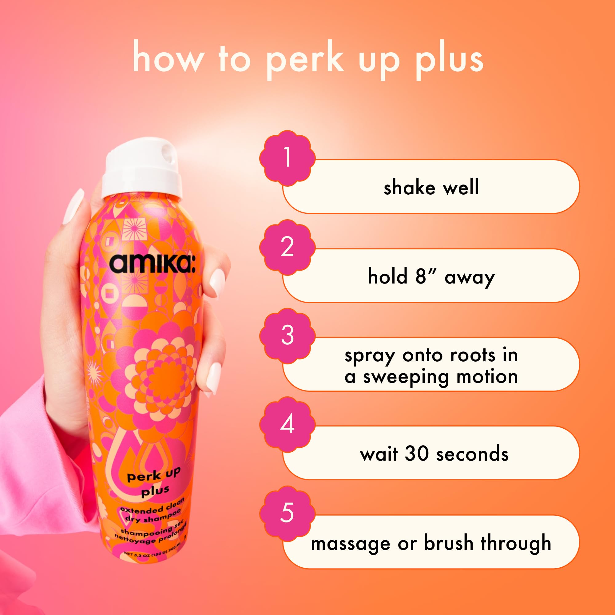 Amika Perk Up Plus placed on bathroom shelf styled for quick daily refresh