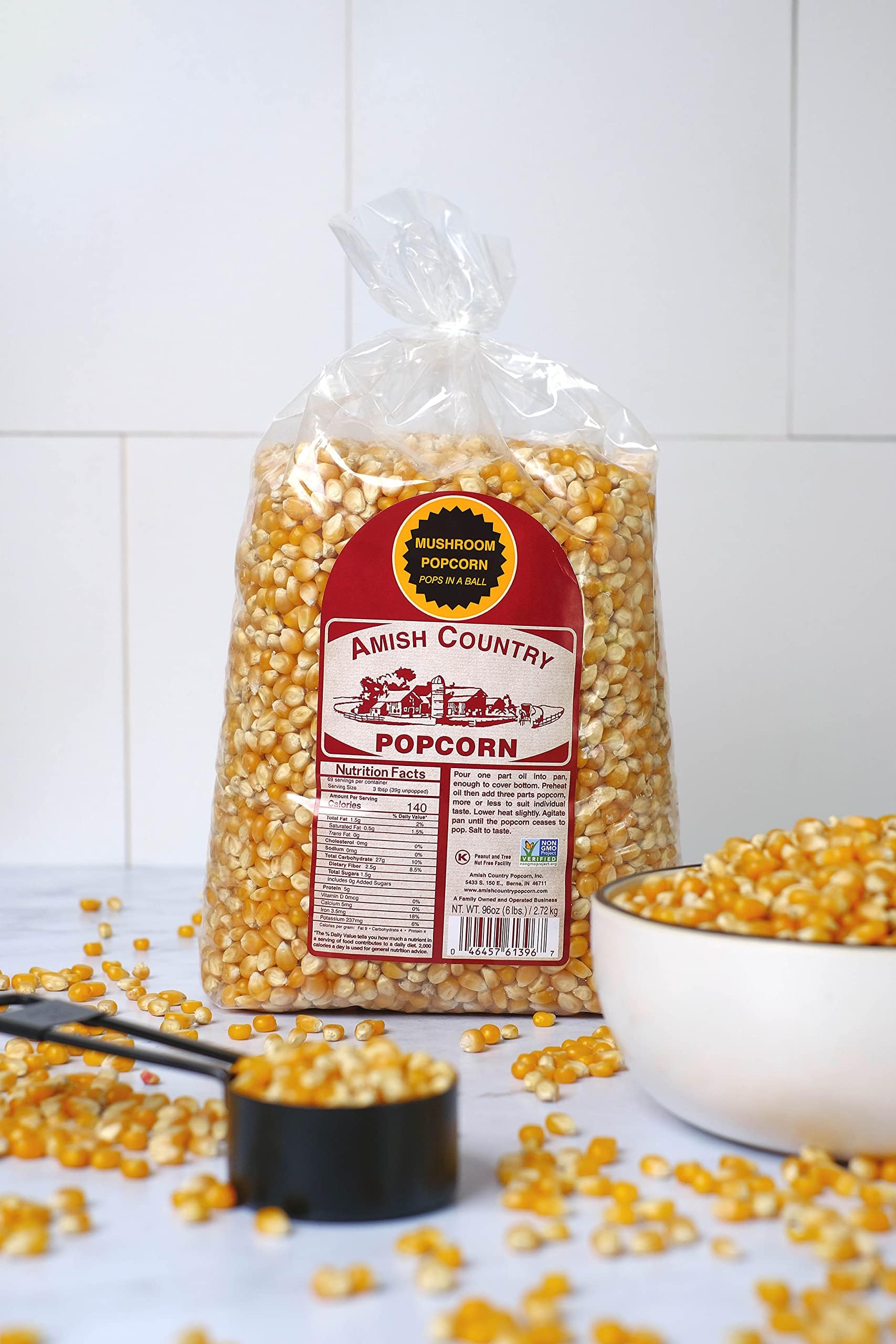 Amish Country Popcorn kernels close-up showing uniform size for consistent popping