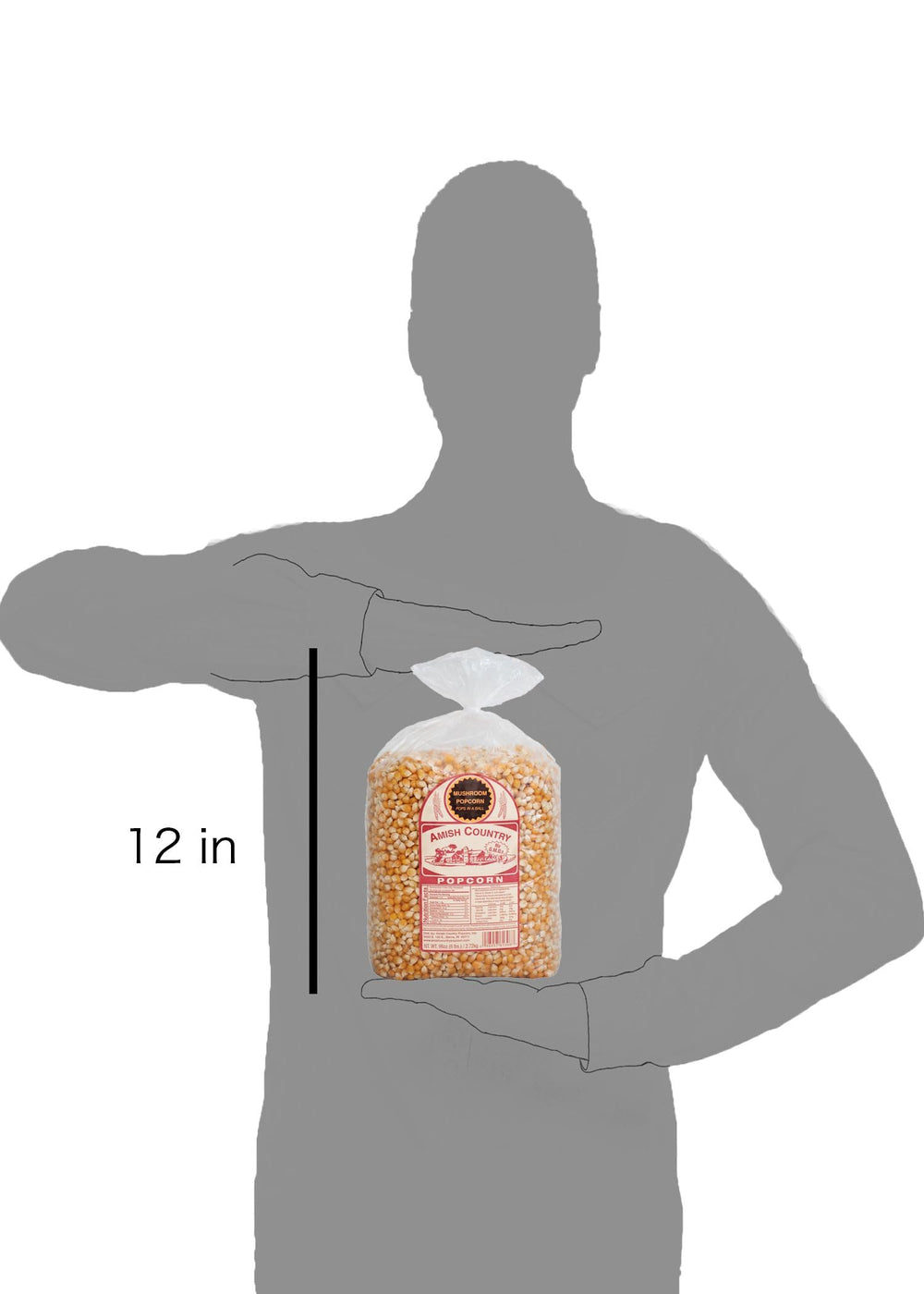 Amish Country Popcorn label and ingredients showing non-GMO and free-from benefits