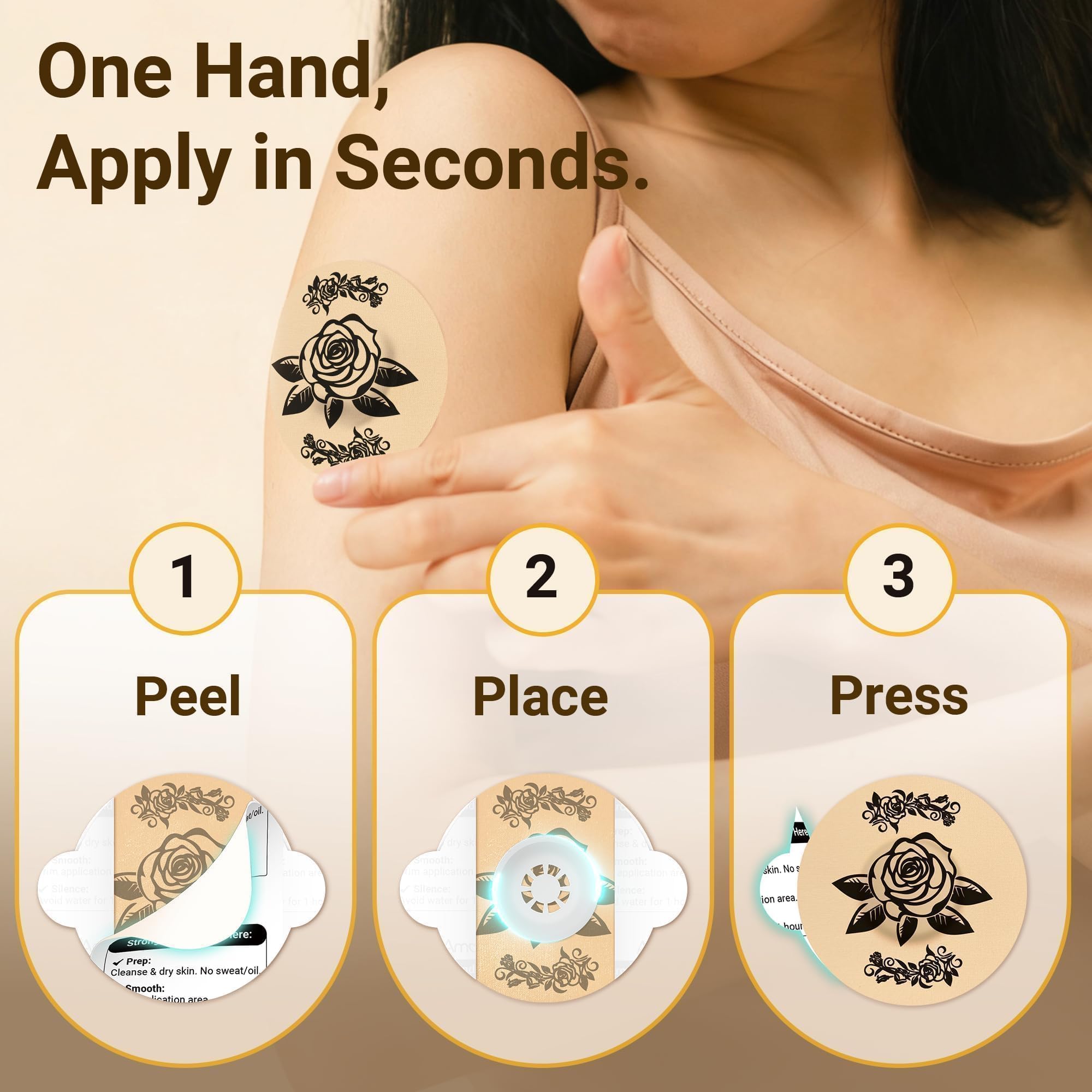 Amolyfe application side tabs for one-handed placement and precise fit