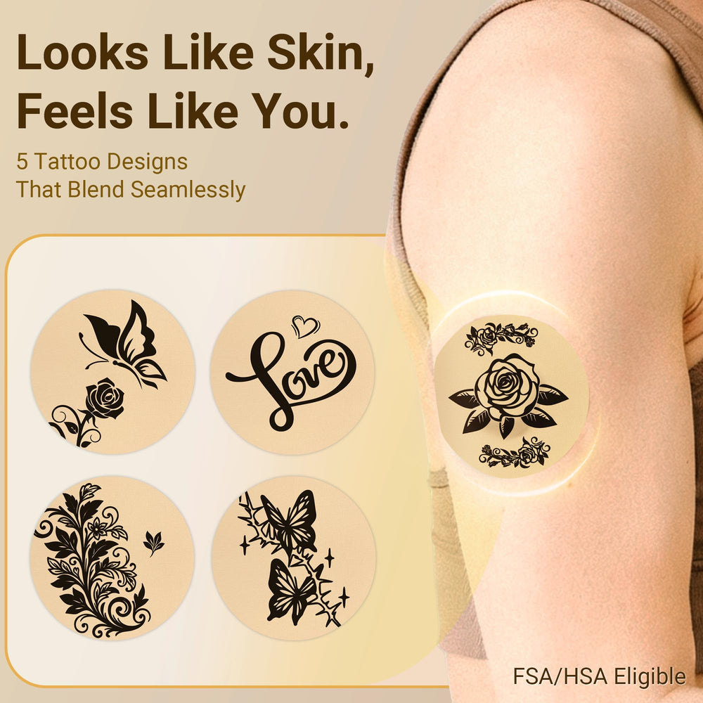 Amolyfe close-up of tattoo-style pattern blending with skin for discreteness