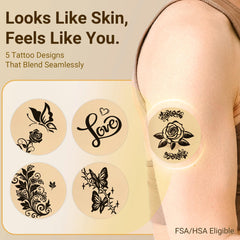 Amolyfe close-up of tattoo-style pattern blending with skin for discreteness