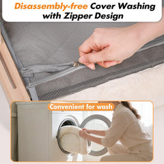 AMOSIJOY close-up of plush zipper cushion highlighting softness and easy cleaning benefit