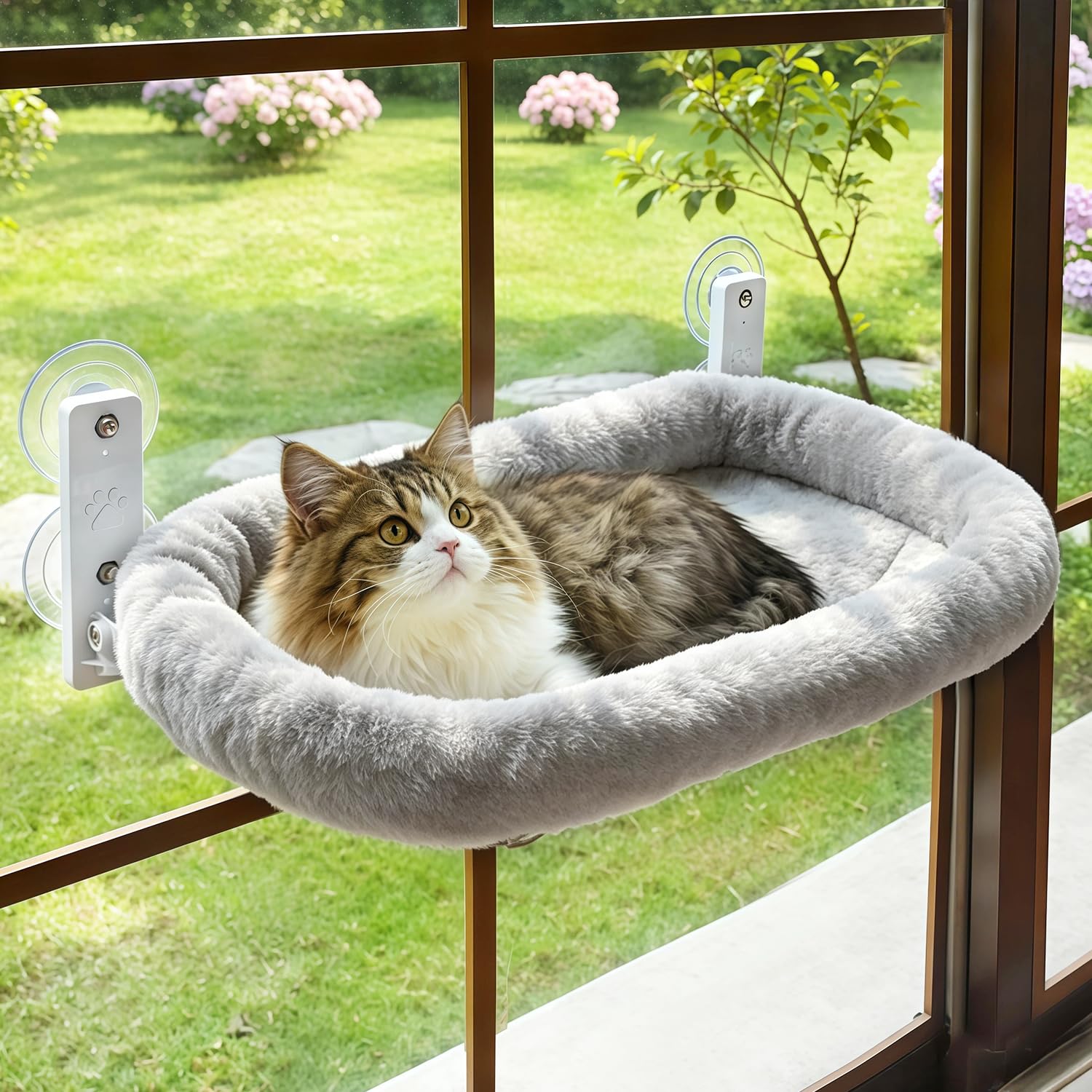 AMOSIJOY window perch front view showing stable frame and cushion benefit comfort