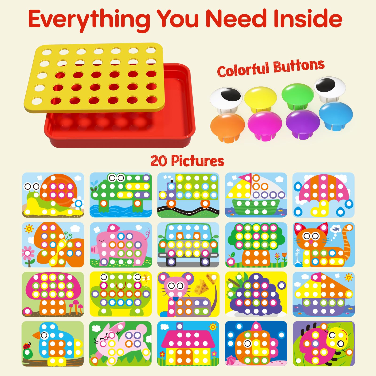 AMOSTING array of pattern cards laid out, demonstrates guided learning options