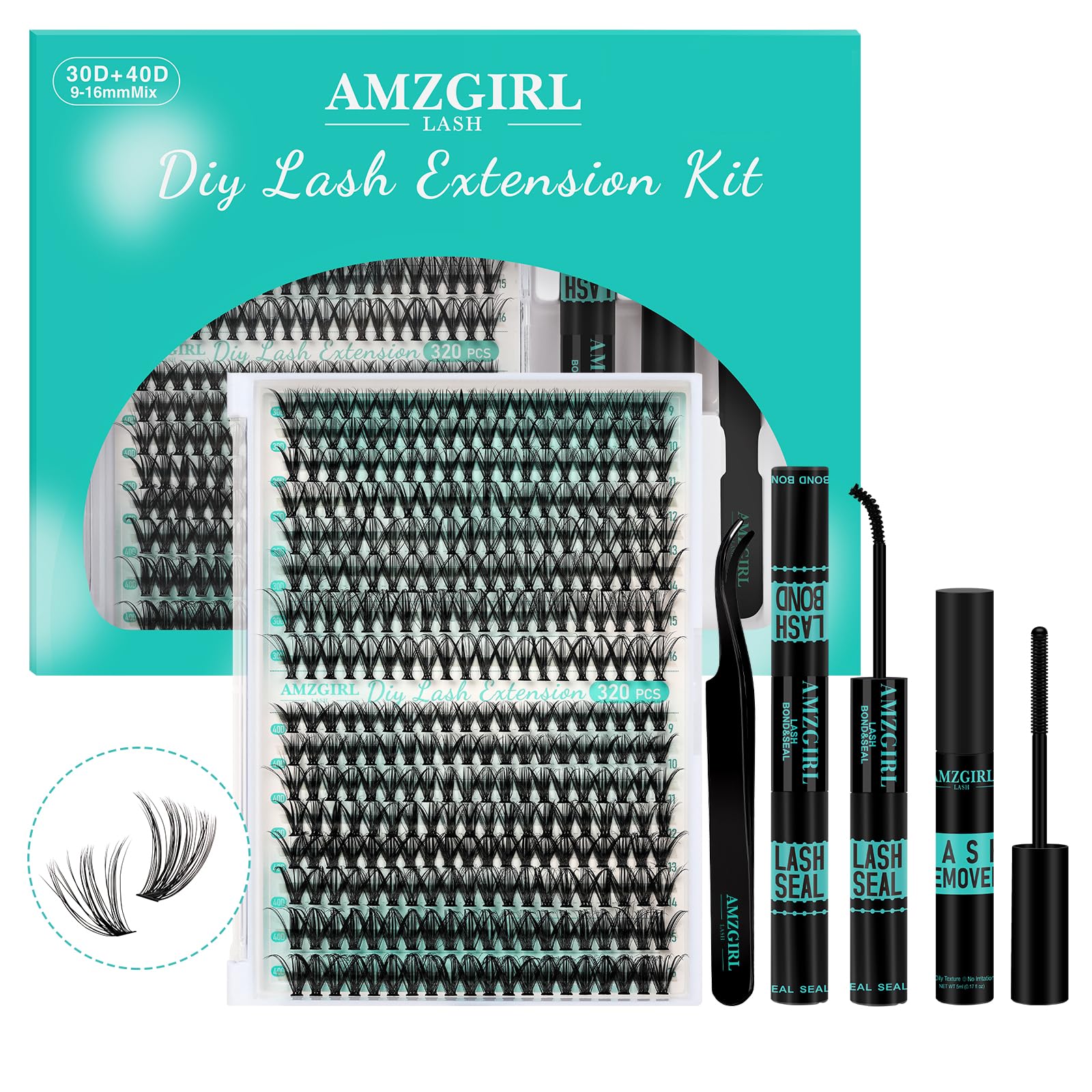 AMZGIRL LASH front packaging showing kit components and benefits