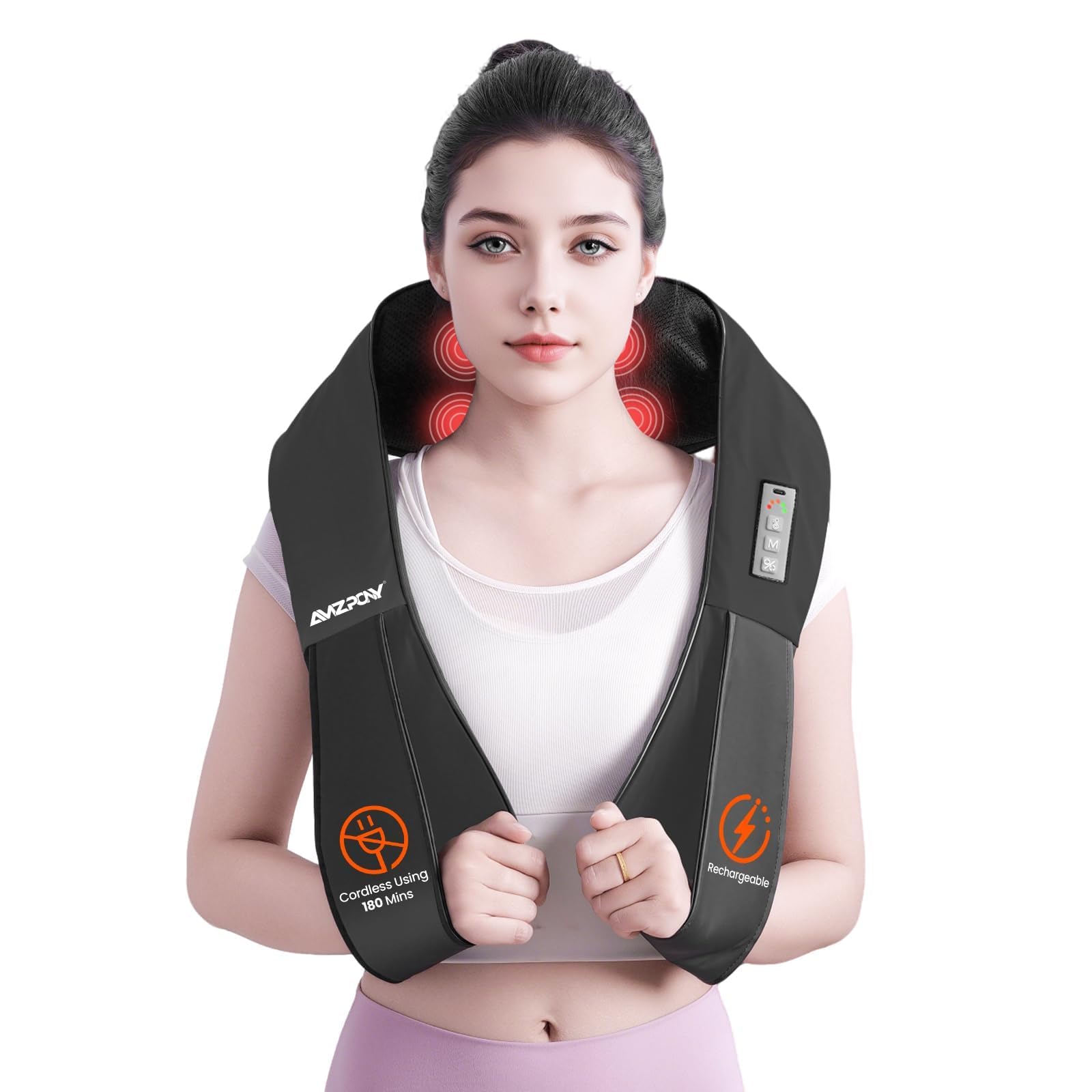 AMZPONY front shawl-style massager draped over shoulders for portable comfort
