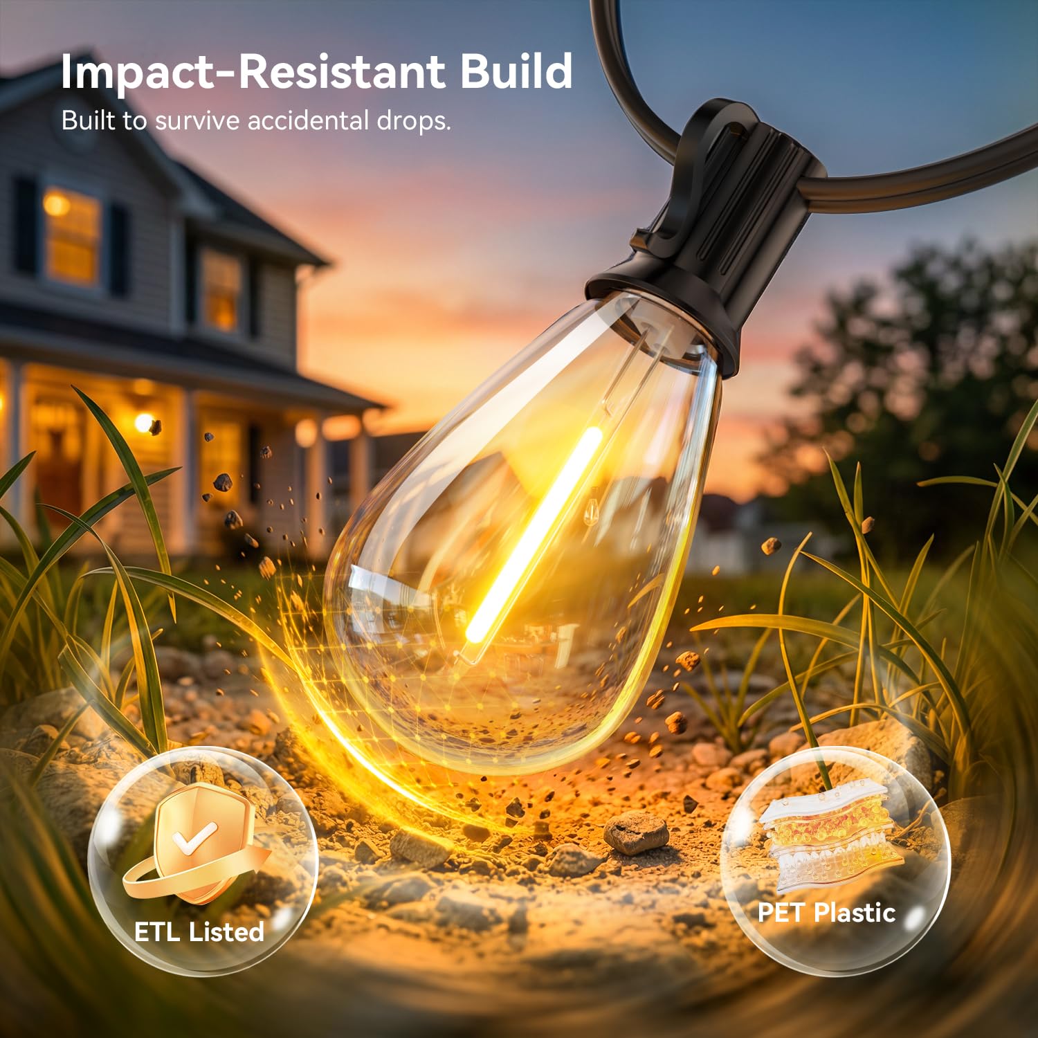 Amzrap string lights hung over backyard patio creating warm ambiance
