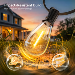 Amzrap string lights hung over backyard patio creating warm ambiance