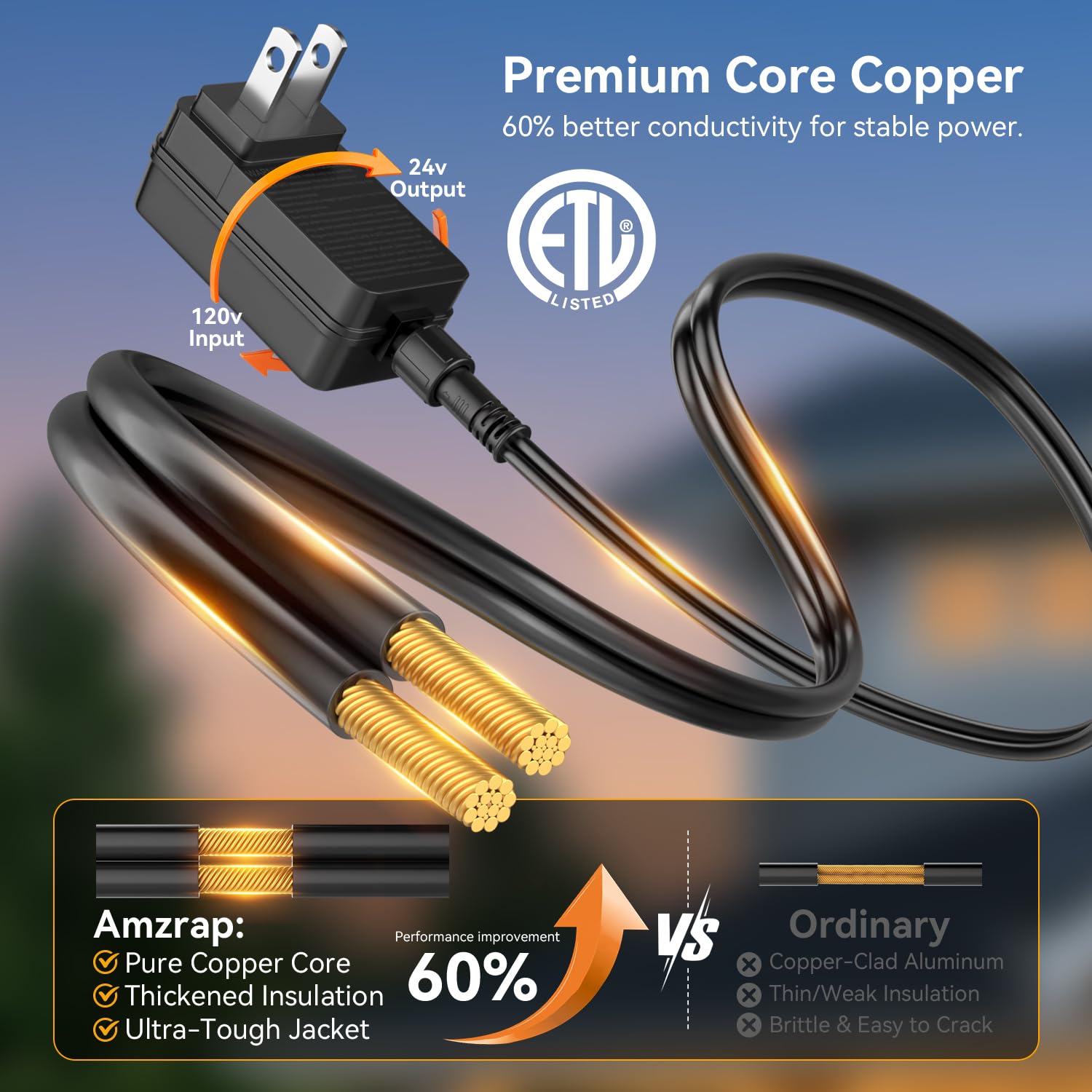 Amzrap weather-resistant adapter and cord demonstrating outdoor readiness