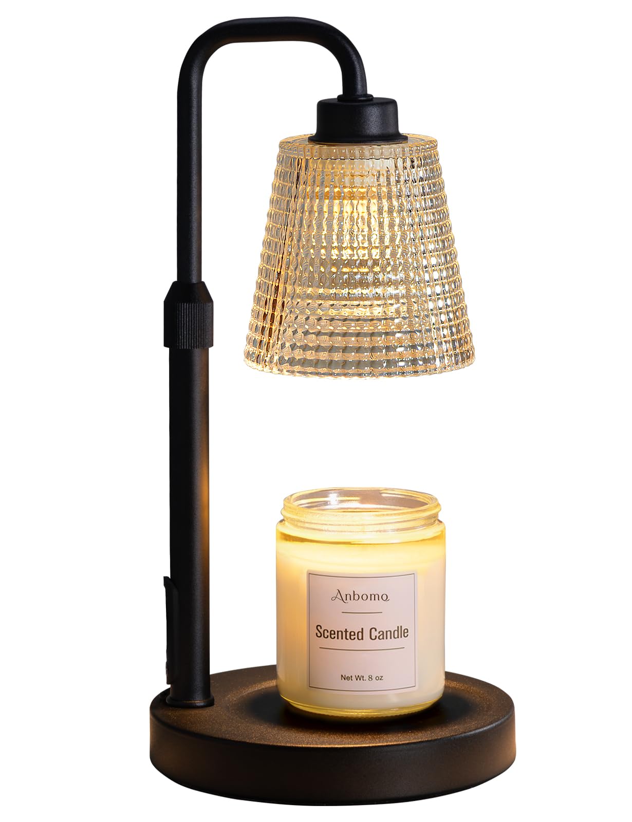 Anbomo lamp beside a hand for scale, shows compact size and sturdy build