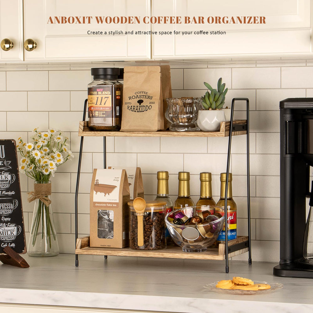 ANBOXIT coffee station in use with mugs and syrups showing quick access benefit